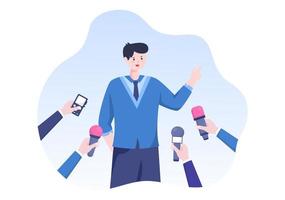 Journalism or Social Broadcasting with Equipment, News, Microphones, Reporter and Interview Speech Media Event in Flat Style Cartoon Illustration vector