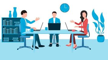 A team discussion on office table, teamwork character illustration, Business character vector illustration on white background.