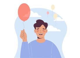 Young man is holding balloon in his hand. vector