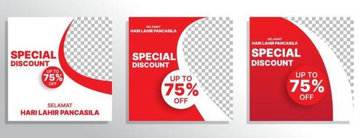 conjunto de banner de venta día especial de pancasila en indonesia. plantilla de publicación en redes sociales. ilustración vectorial vector
