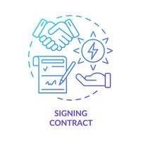 Signing contract blue gradient concept icon. Business deal. Power purchase agreement work abstract idea thin line illustration. Isolated outline drawing. Myriad Pro-Bold fonts used vector