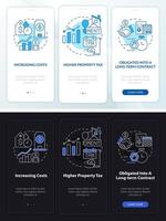 desventajas de la pantalla de la aplicación móvil incorporada en el modo noche y día ppa. tutorial 3 pasos páginas de instrucciones gráficas con conceptos lineales. interfaz de usuario, ux, plantilla de interfaz gráfica de usuario. innumerables fuentes pro-negrita y regulares utilizadas vector