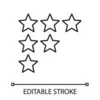 Stars rating linear icons. Customer feedback and review. Thin line illustration. Low, high, moderate ranking scale. Contour symbol. Vector isolated outline drawing. Editable stroke