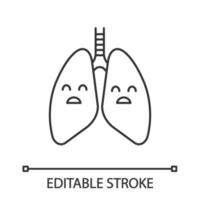 Sad human lungs linear icon. Respiratory diseases, problems. Thin line illustration. Unhealthy pulmonary system. Contour symbol. Vector isolated outline drawing. Editable stroke