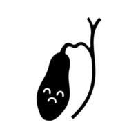 Sad gallbladder glyph icon. Unhealthy digestive system. Gallbladder diseases. Silhouette symbol. Negative space. Vector isolated illustration