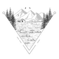 Line art sketch landscape drawing tattoo vector