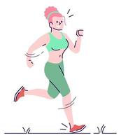 Improving mood with exercises semi flat RGB color vector illustration. Running figure. Everyday stress management. Smiling girl jogging in park isolated cartoon character on white background