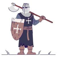 Templar knight with battle axe semi flat RGB color vector illustration. Posing figure. Live action role playing game. Medieval period person isolated cartoon character on white background