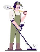 Archaeologist with metal detector semi flat RGB color vector illustration. Standing figure. Person with experience in archaeological field isolated cartoon character on white background