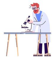 Amazed laboratory worker with microscope semi flat RGB color vector illustration. Posing figure. Person with experience in archaeological field isolated cartoon character on white background