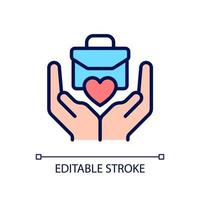 Social responsibility pixel perfect RGB color icon. Workplace giving program. Philanthropic efforts. Isolated vector illustration. Simple filled line drawing. Editable stroke. Arial font used