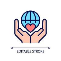 Charitable organization pixel perfect RGB color icon. Philanthropic group. International crowdfunding. Isolated vector illustration. Simple filled line drawing. Editable stroke. Arial font used