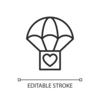 Humanitarian aid pixel perfect linear icon. Life-saving support. Voluntary service. Provide food aid. Thin line illustration. Contour symbol. Vector outline drawing. Editable stroke. Arial font used