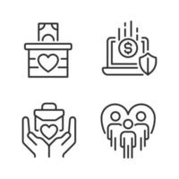 Fundraising strategy pixel perfect linear icons set. Money donation. Social responsibility. Community work. Customizable thin line symbols. Isolated vector outline illustrations. Editable stroke