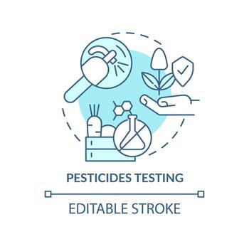 Pesticides testing turquoise concept icon. Food testing service abstract idea thin line illustration. Toxic substances. Isolated outline drawing. Editable stroke. Arial, Myriad Pro-Bold fonts used vector