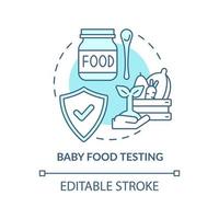 Baby food testing turquoise concept icon. Expertise in food market abstract idea thin line illustration. Toxic metals. Isolated outline drawing. Editable stroke. Arial, Myriad Pro-Bold fonts used vector