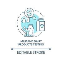 Milk and dairy products testing turquoise concept icon. Lab analysis for food safety abstract idea thin line illustration. Isolated outline drawing. Editable stroke. Arial, Myriad Pro-Bold fonts used vector