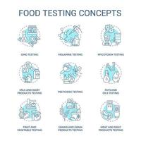 Food testing turquoise concept icons set. Performing experiments for analysis idea thin line color illustrations. Isolated symbols. Editable stroke. Roboto-Medium, Myriad Pro-Bold fonts used vector