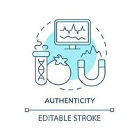 Authenticity turquoise concept icon. Food testing service abstract idea thin line illustration. Increasing consumer trust. Isolated outline drawing. Editable stroke. Arial, Myriad Pro-Bold fonts used vector