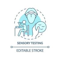 Sensory testing turquoise concept icon. Food samples evaluation abstract idea thin line illustration. Appearance test. Isolated outline drawing. Editable stroke. Arial, Myriad Pro-Bold fonts used vector