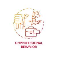 Unprofessional behavior red gradient concept icon. Warning sign in recruitment interview abstract idea thin line illustration. Bullying on job. Isolated outline drawing. Myriad Pro-Bold font used vector