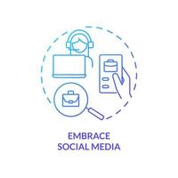 Embrace social media blue gradient concept icon. What to do if you made bad career choice abstract idea thin line illustration. Find job online. Isolated outline drawing. Myriad Pro-Bold font used vector