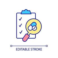 Report about medication tests RGB color icon. Clinical trials providing. Disease cure investigation. Isolated vector illustration. Simple filled line drawing. Editable stroke. Arial font used