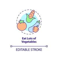 Eat lots of vegetables concept icon. Building healthy bones abstract idea thin line illustration. Nutritious foods. Isolated outline drawing. Editable stroke. Arial, Myriad Pro-Bold fonts used vector