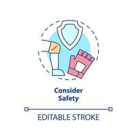 Consider safety concept icon. Improving joint health naturally tip abstract idea thin line illustration. Physical activity. Isolated outline drawing. Editable stroke. Arial, Myriad Pro-Bold fonts used vector