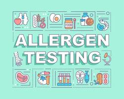 Allergen testing word concepts green banner. Detecting food allergens. Infographics with icons on color background. Isolated typography. Vector illustration with text. Arial-Black font used