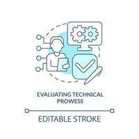 evaluación de la destreza técnica icono de concepto turquesa. tecnología del empleo. habilidades de recursos humanos idea abstracta ilustración de línea delgada. dibujo de contorno aislado. trazo editable. arial, innumerables fuentes pro-bold utilizadas vector