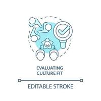 Evaluating culture fit turquoise concept icon. Teambuilding work. HR skills abstract idea thin line illustration. Isolated outline drawing. Editable stroke. Arial, Myriad Pro-Bold fonts used vector