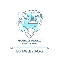 Making employees feel valued turquoise concept icon. Motivation process. HR skills abstract idea thin line illustration. Isolated outline drawing. Editable stroke. Arial, Myriad Pro-Bold fonts used vector