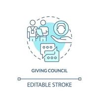 Giving council turquoise concept icon. Coach support and education. HR skills abstract idea thin line illustration. Isolated outline drawing. Editable stroke. Arial, Myriad Pro-Bold fonts used vector