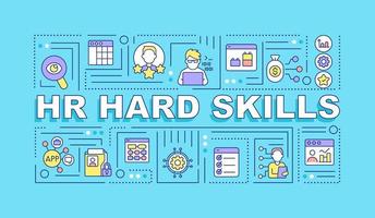 HR hard skills word concepts blue banner. Technology for recruitment. Infographics with icons on color background. Isolated typography. Vector illustration with text. Arial-Black font used