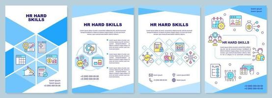 HR hard skills blue brochure template. Business and hiring. Leaflet design with linear icons. 4 vector layouts for presentation, annual reports. Arial-Black, Myriad Pro-Regular fonts used