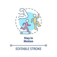 Stay in motion concept icon. Tip for healthy joints abstract idea thin line illustration. Physical therapy. Flexibility. Isolated outline drawing. Editable stroke. Arial, Myriad Pro-Bold fonts used vector