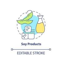 Soy products concept icon. Key bone health nutrients abstract idea thin line illustration. Replacing animal protein. Isolated outline drawing. Editable stroke. Arial, Myriad Pro-Bold fonts used vector