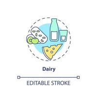 Dairy concept icon. Food for healthy bones abstract idea thin line illustration. Source of calcium. Milk products. Isolated outline drawing. Editable stroke. Arial, Myriad Pro-Bold fonts used vector