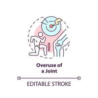 Overuse of joint concept icon. Inflammatory joint disease abstract idea thin line illustration. Stress fracture. Isolated outline drawing. Editable stroke. Arial, Myriad Pro-Bold fonts used vector