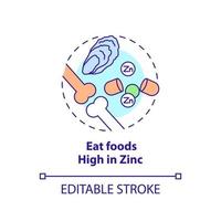 Eat foods high in zinc concept icon. Maintaining healthy joints and bones abstract idea thin line illustration. Seafood. Isolated outline drawing. Editable stroke. Arial, Myriad Pro-Bold fonts used vector