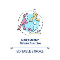 Dont stretch before exercise concept icon. Tip for healthy joints abstract idea thin line illustration. Reduce stiffness. Isolated outline drawing. Editable stroke. Arial, Myriad Pro-Bold fonts used vector