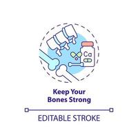 Keep your bones strong concept icon. Joints protection advice abstract idea thin line illustration. Daily calcium needs. Isolated outline drawing. Editable stroke. Arial, Myriad Pro-Bold fonts used
