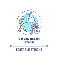 Get low-impact exercise concept icon. Improving joint health naturally tip abstract idea thin line illustration. Fitness. Isolated outline drawing. Editable stroke. Arial, Myriad Pro-Bold fonts used vector