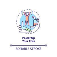 Power up your core concept icon. Advice for healthy joints abstract idea thin line illustration. Strengthening spine. Isolated outline drawing. Editable stroke. Arial, Myriad Pro-Bold fonts used vector