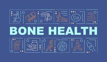 Maintaining bone health word concepts dark blue banner. Osteoporosis prevention. Infographics with icons on color background. Isolated typography. Vector illustration with text. Arial-Black font used