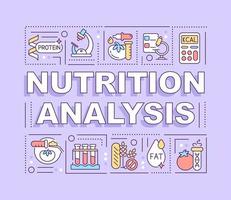 Nutrition analysis word concepts purple banner. Food safety tests. Infographics with icons on color background. Isolated typography. Vector illustration with text. Arial-Black font used