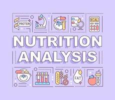 Nutrition analysis word concepts purple banner. Food safety tests. Infographics with icons on color background. Isolated typography. Vector illustration with text. Arial-Black font used