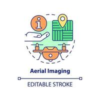 Aerial imaging concept icon. Agricultural drones usage. Farming trends abstract idea thin line illustration. Isolated outline drawing. Editable stroke. Arial, Myriad Pro-Bold fonts used