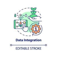 icono del concepto de integración de datos. Control digital en la agricultura. innovación agrícola idea abstracta ilustración de línea delgada. dibujo de contorno aislado. trazo editable. arial, innumerables fuentes pro-bold utilizadas vector